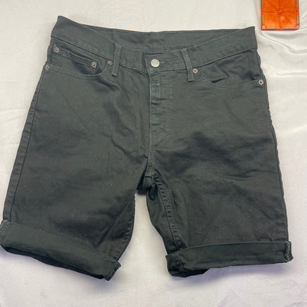Levis 511 Slim Fit Black Denim Shorts Mens Cut Off Rolled Hem Jean Shorts